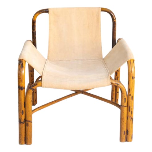 Vintage Bamboo and Canvas Armchair, 1960s For Sale