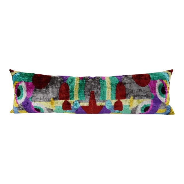 Silk Ikat Velvet Lumbar Pillow Cover, Extra Long Decorative Bench Cushion 16'' X 50'' For Sale