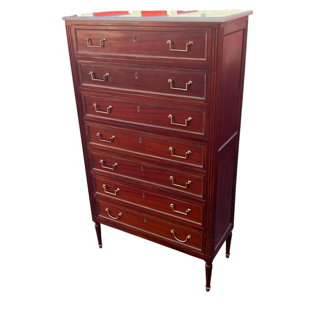 Mid 19th Century 19th Century Federal Neoclassical Mahogany Tall Chest W Marble Top For Sale - Image 5 of 16