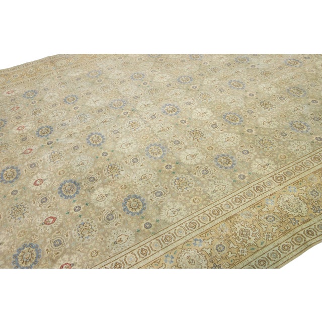 Textile Antique 1920s Persian Tabriz Wool Rug With Floral Pattern in Beige For Sale - Image 7 of 9