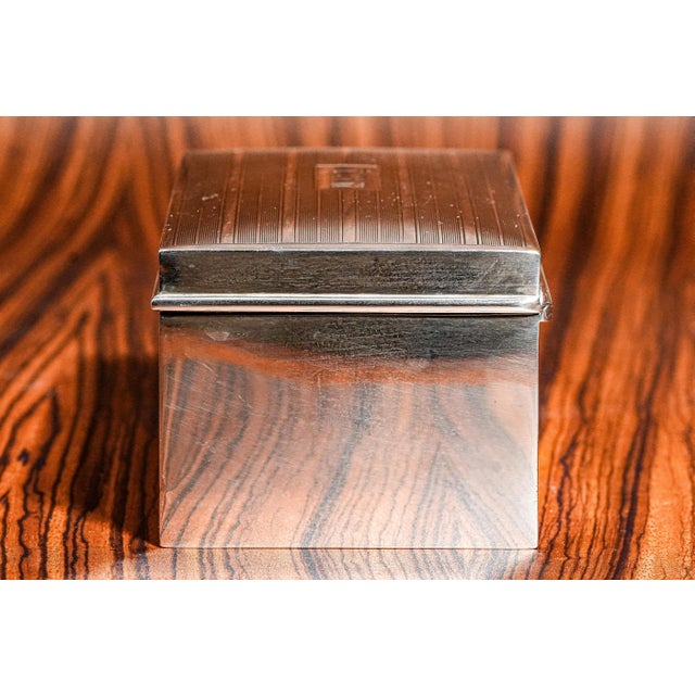 Gleaming Art Deco Engine Turned Striped Antique Sterling Silver Jewelry Trinket Desk Box For Sale - Image 11 of 15