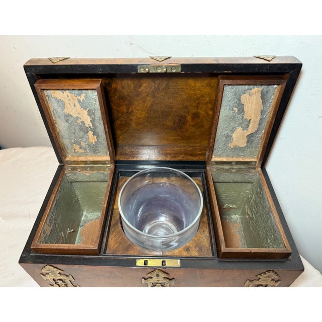 Antique Victorian Burr Walnut Tea Caddy by Parkins & Gotto England Circa 1860s For Sale - Image 11 of 16