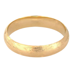 Mid 20th Century Floral Pattern Wide Hinged Bangle Bracelet 14K Yellow Gold