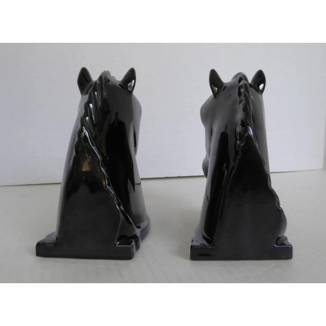 American Deco Pair of Ceramic Black Horse Head Bookends by Abingdon Pottery, 1940s For Sale In Miami - Image 6 of 11