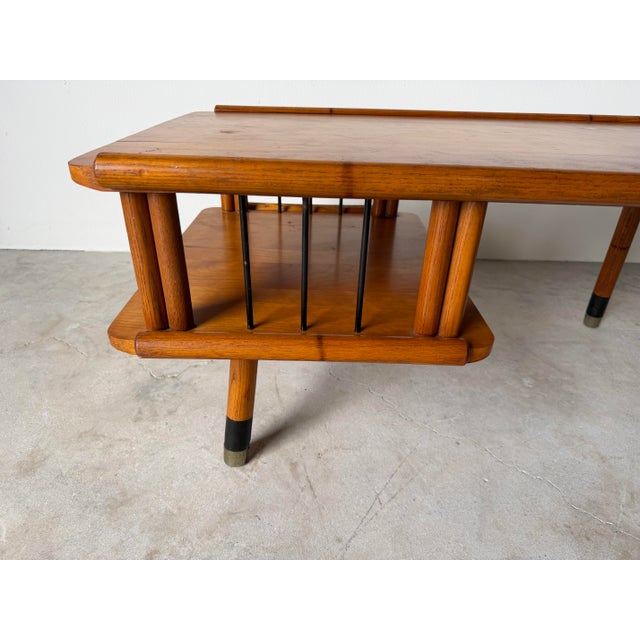 1970s Vintage Mid-Century Modern Two-Tier Wood Coffee Table With Magazine Rack For Sale - Image 4 of 15