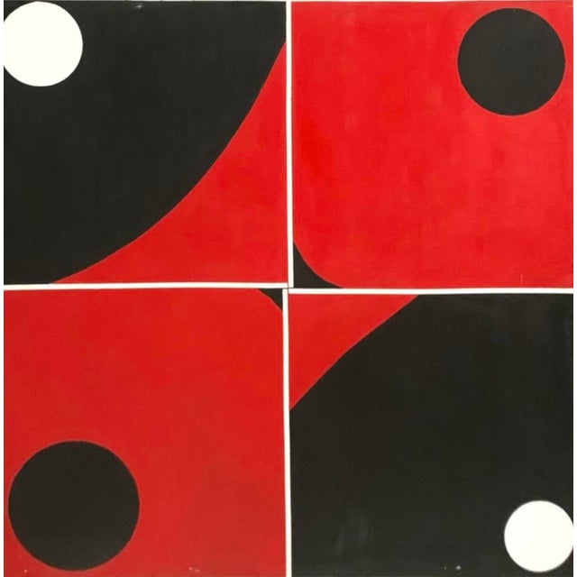 Geometric Painting on Canvas Signed Debbie Born Vintage Retro Abstract Art 1974 For Sale - Image 4 of 5