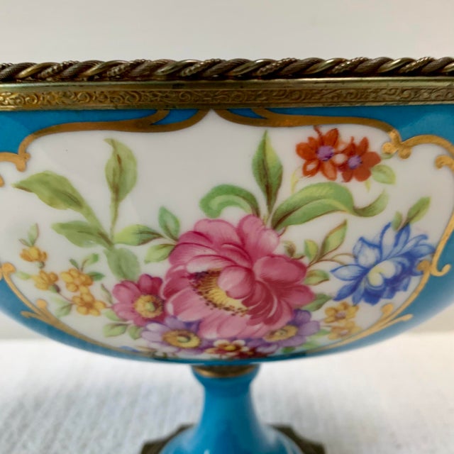 French Sèvres-Style Turquoise Porcelain Centerpiece Bowl With Gilt Bronze Mounts, Circa 1900 Elegant antique French...