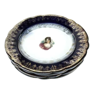 Rare Antique Carlsbad Austrian Plate Set Victorian Ladies Set of 4