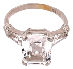 14 Karat White Gold Fashion Ring, Zircon Center Stone, Size 7