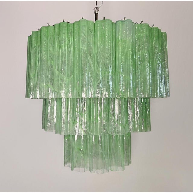 Large Three-Tier Murano 52 Green Alabaster Glass Tubes Chandelier, 1990 For Sale - Image 17 of 17