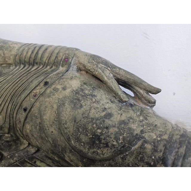 Large Antique Sculpture of Resting Buddah Done in Bronze For Sale - Image 17 of 18
