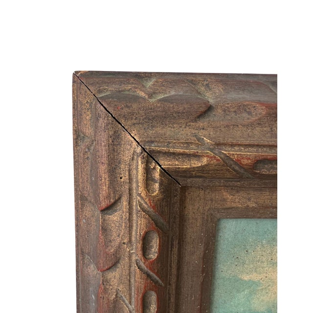 Sky Blue 1960s Small Impasto Sailboat Oil Painting in Antiqued Giltwood Frame, Signed Michel For Sale - Image 8 of 12