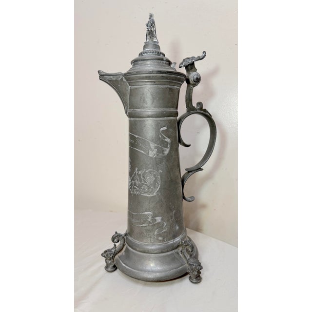 19th Century Large Antique Ornate German Cycling Trophy Award Pewter Lidded Stein Tankard For Sale - Image 12 of 18