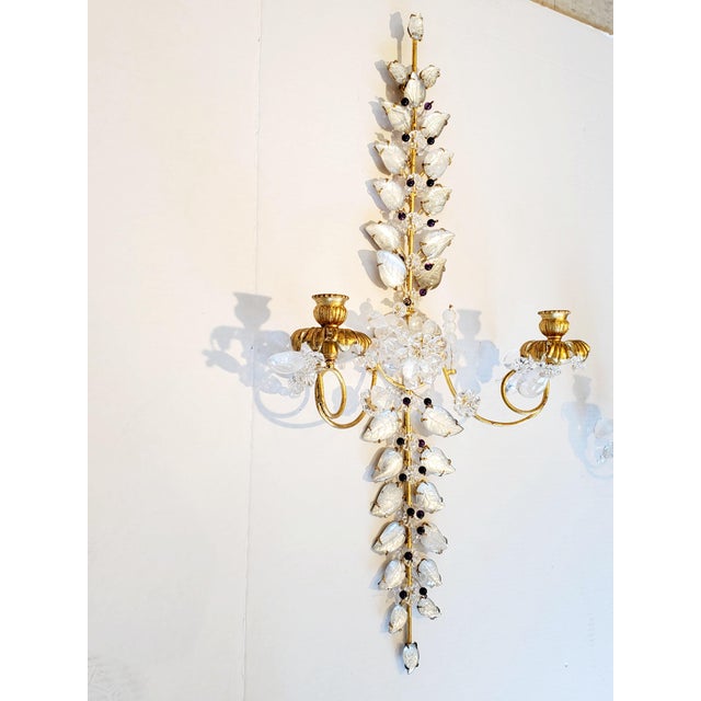 Late 20th Century Late 20th Century Bagues Style Rock Crystal Wall Sconces-A Pair For Sale - Image 5 of 11