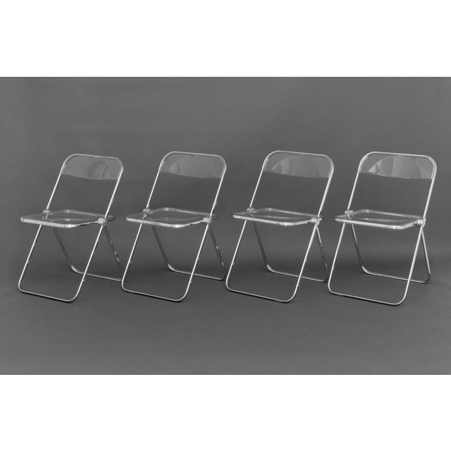 Late 20th Century Giancarlo Piretti "Plia" Chrome and Acrylic Folding Chairs, Set of 8 For Sale - Image 5 of 12