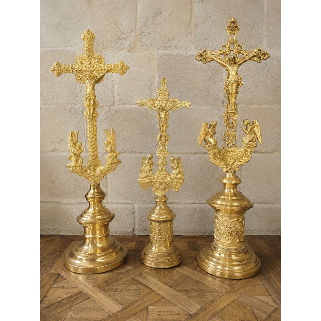 Gilt Bronze Altar Crosses, 19th Century, Set of 3 For Sale - Image 5 of 5
