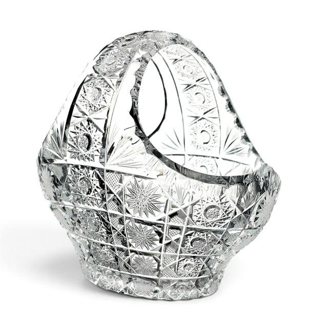 Mid 20th Century Mid-to-Late 20th Century Czech Bohemian Queen’s Lace Cut Crystal Basket 6" For Sale - Image 5 of 12