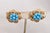1960s Vintage Signed Crown Trifari Goldtone Cabochon Faux-Turquoise Clip Earrings-2 Pieces For Sale - Image 5 of 7