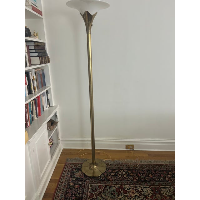 1970s Vintage Stiffel Brass Tulip Torchiere Floor Lamp Original For Sale - Image 5 of 10