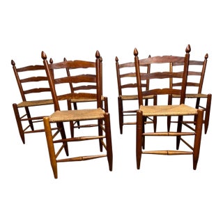 Early 20th Century Set of Six Antique Shaker Style Cherry Rush Seat Side Chairs For Sale