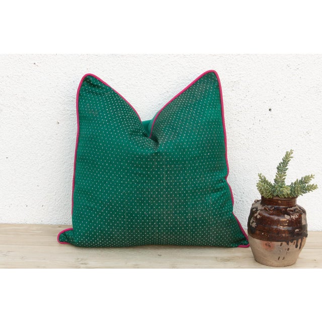 1960s Ketki Green Dotted Ahir Handloom Pillow For Sale - Image 5 of 5