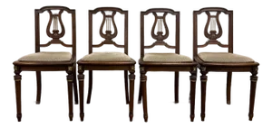 Vintage French Louis XVI Style Harp Back Lyre Back Bronze Ormulu Dining Chairs