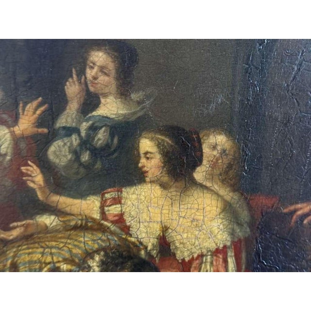 French 19th Century Genre Scene in an 18th Century Interior, Signed “Monfallet” and Dated 1853, Oil on Canvas. For Sale - Image 6 of 11