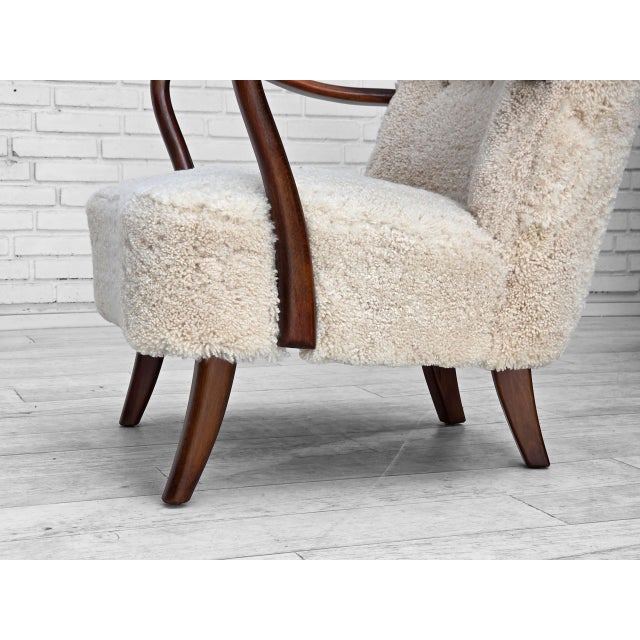 Set of Danish Armchair and Ottoman by A. Christensen for Slagelse Møbelværk in Sheepskin, 1960s For Sale - Image 10 of 18