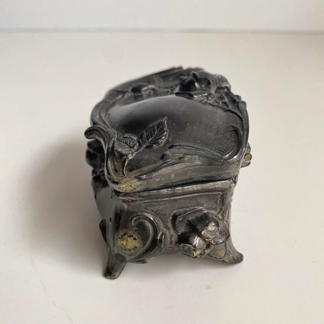 Art Nouveau Style Petite Jewelry Box Silver Plated Rose Motif For Sale - Image 4 of 9