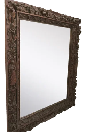 Monumental Walnut Carved Italian Mirror 58" by 68" Figures in Niches
