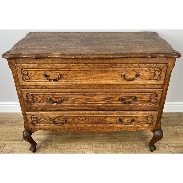 Vintage French Louis Carved Oak Chest of 3 Drawers For Sale - Image 13 of 13
