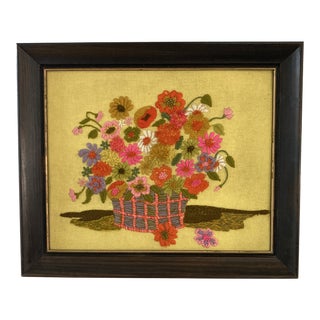 Vintage 1970s Handmade Cruel Needlepoint Picture For Sale