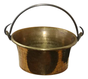 French Gold Copper Cauldron with Forged Iron Handle