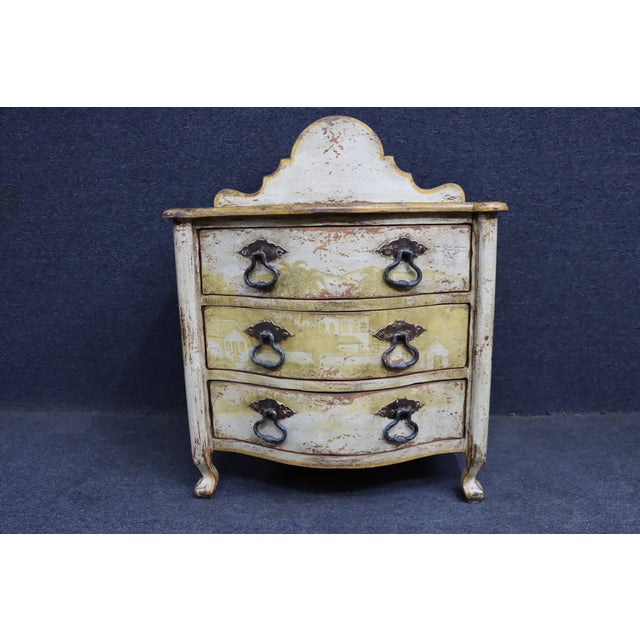 Italian Style Painted Three Drawer Commode With Scenic Decoration For Sale - Image 4 of 18
