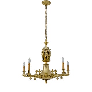 Empire Style Gilt Bronze Chandelier with Winged Figures, Italy, Early 19th Century For Sale