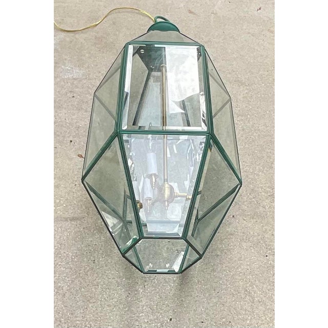 Metal Vintage Hexagonal Hanging Lantern Solid Brass Foyer Pendant Light For Sale - Image 7 of 14