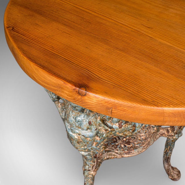 Wood Antique Tavern Table, English, Pine, Cast Iron, Britannia, Pub, Victorian, 1880 For Sale - Image 7 of 12