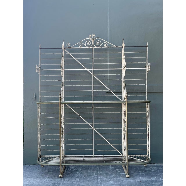 Vintage Boho French Wrought Iron and Brass Bakers Rack For Sale - Image 11 of 12