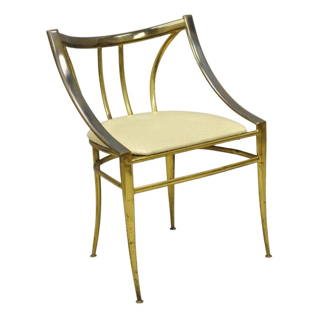 Vintage Italian Hollywood Regency Sculptural Brass Chiavari Style Accent Chair For Sale