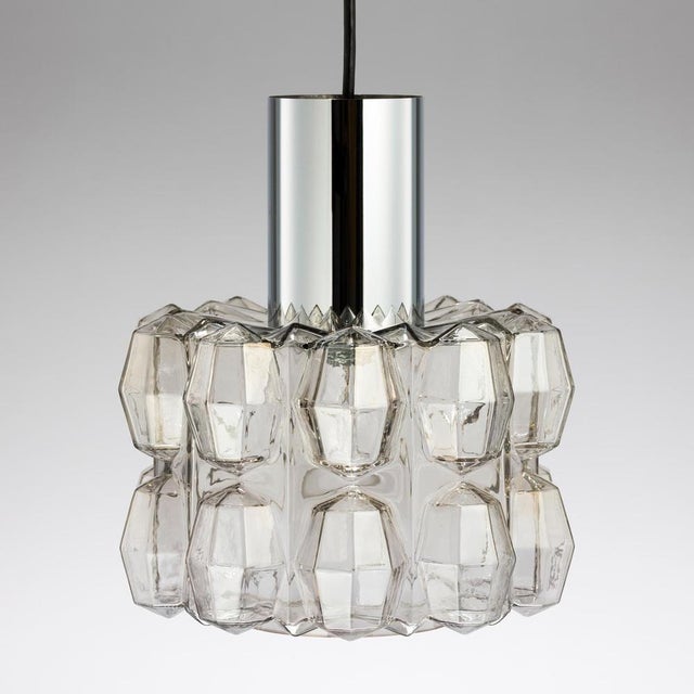 Mid-Century Modern Large Pendant Lamp with Slightly Amber Glass in Diamond Shape from Glashütte Limburg, 1960s For Sale - Image 3 of 8
