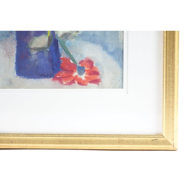 Art Deco Flowers Vase Original Watercolor on Watercolor Paper For Sale - Image 3 of 5
