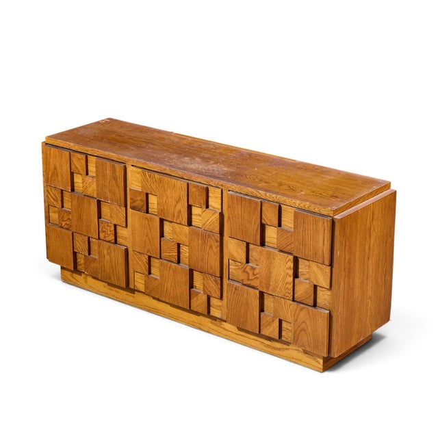 Wood Lane Staccato Brutalist Mid Century Oak Lowboy Dresser For Sale - Image 7 of 8