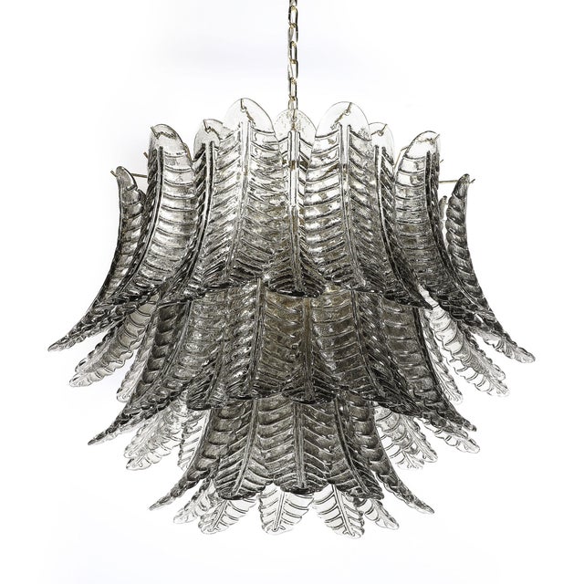 Modernist Hand-Blown Smoked Gray Murano Glass 3-Tier Reeded Feather Chandelier For Sale - Image 9 of 18