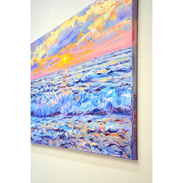 Nautical Pink Sunset on the Sea.Modern Original Painting. For Sale - Image 3 of 6