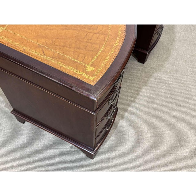 Wood English Mahogany Desk with Drawers and Leather Top, 1950s For Sale - Image 7 of 16