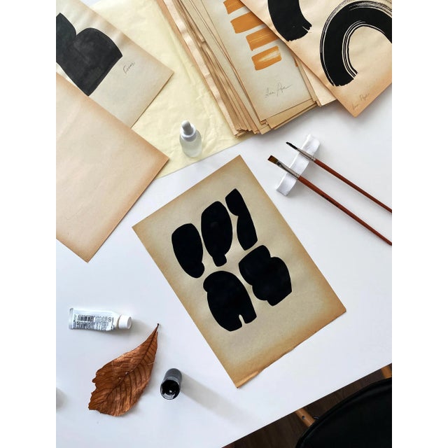 Contemporary "Forms" Contemporary Minimalist Gouache Drawing on Vintage Paper For Sale - Image 3 of 5