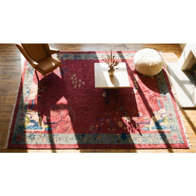 Extraordinary Display of the Chinese-Ness in a Red-Raspebery Background Color Antique Art Deco Rug For Sale - Image 15 of 15
