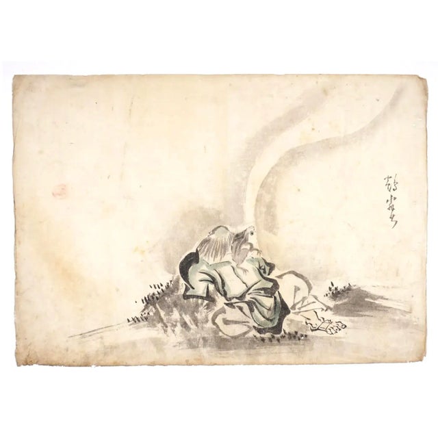 Manner of ITCHO, Hanabusa, (Japanese, 1652-1724): Three watercolor and ink drawings on paper, to include: 1) Man seated...