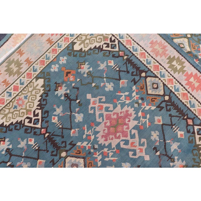 Vintage Turkish Kilim Rug in Blue, Coral, Ivory, and Olive 5'7 X 14'2 For Sale - Image 13 of 13