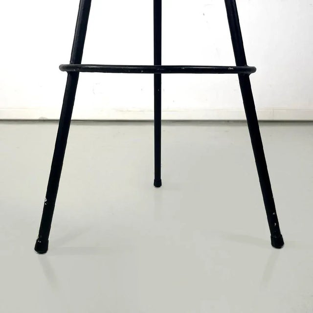 Black Mid-Century Italian Modern Black Metal and Blue Fabric Tripod Stool, 1950s For Sale - Image 8 of 12